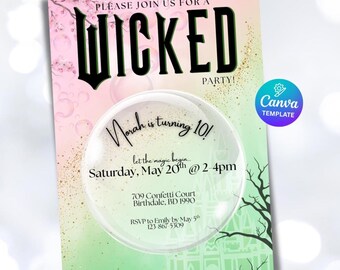 Wicked Birthday Invitation: Wizard of Oz Canva Template (Digital Download)