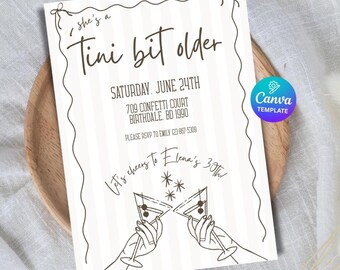 She's a Tini bit older Birthday invitation Digital and Printable Canva Template, martini, birthday, espresso