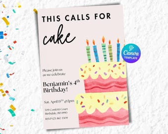 Watercolor Cake Birthday Invitation: Editable Canva Template