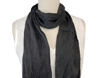 Silk Crinkle Scarf, Black Silk Crinkle Scarf, Boho Chic Crinkle Silk Scarf, Gift