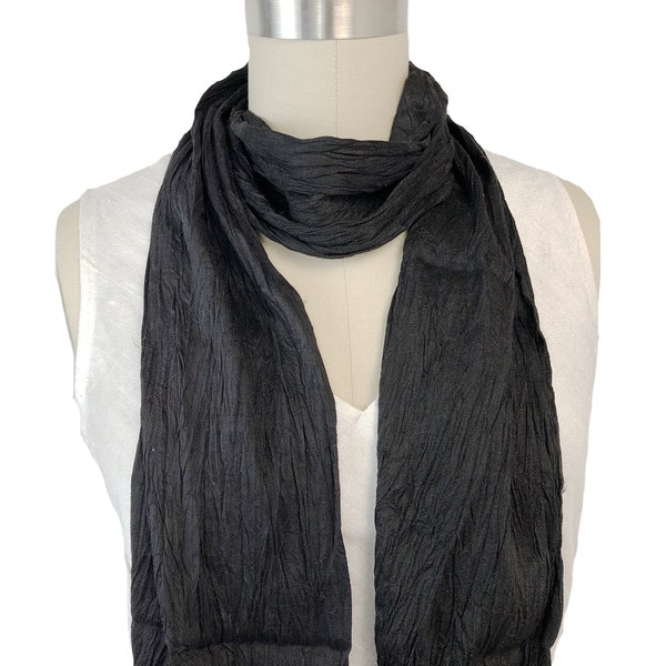 Silk Crinkle Scarf, Black Silk Crinkle Scarf, Boho Chic Crinkle Silk Scarf, Gift