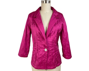 Silk Jacket made of Pleated Silk Shantung, Short Semi-Fitted 3/4 Sleeve, Special Occasion