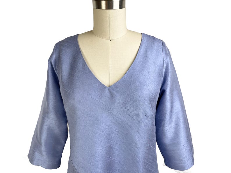 Silk Dress Bias Cut, V-neck, 3/4 Sleeve Mid Calf Relaxed Fit Dress, Special Occasions and Weddings, Silk Dupioni image 4