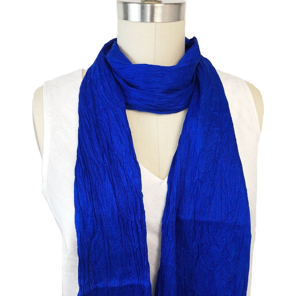 Silk Crinkle Scarf, Royal Blue Silk Crinkle Scarf, Boho Chic Crinkle Silk Scarf, Gift