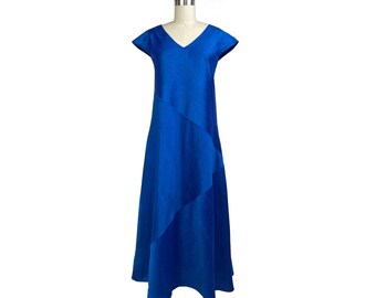 silk dupioni v neck dress 8927: Silk Dupion A-Line with Deep V-Back and V-Neckline