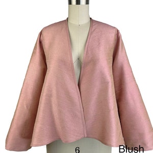 Silk Evening Jacket, Swing Style No-button Silk Jacket, Elegant Silk Cover-up, Wedding and Special Occasion,  Washable Silk Dupioni