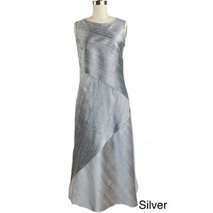 Silk Dress Relaxed Fit, Bias Cut Sleeveless Mid Calf Length Dress, Special Occasions and Weddings, Silver Grey Pure Silk Fabric