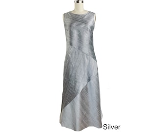 Silk Dress Relaxed Fit, Bias Cut Sleeveless Mid Calf Length Dress, Special Occasions and Weddings, Silver Grey Pure Silk Fabric