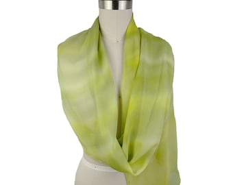 Silk Chiffon Large Scarf, 69"x 21", Lime Ombre Silk Fabric, Silk Chiffon Wrap, Sheer Silk Shawl, Evening Silk Cover Up,  Summer Scarf, Gift