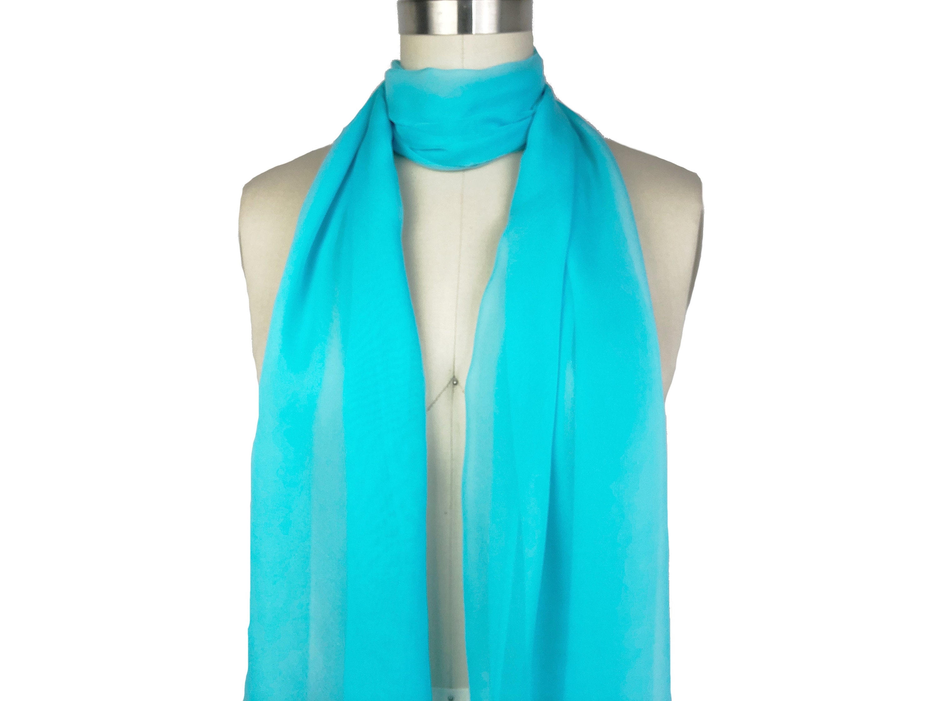 【MARKAWARE】SCARF - SILK CHIFFON Aqua Silk Large Scarf, 72