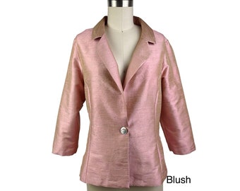 Silk Jacket Semi Fitted Short Style , One-button 3/4 Sleeve,  Classic Blazer for Day or Evening, Silk Dupioni Jacket