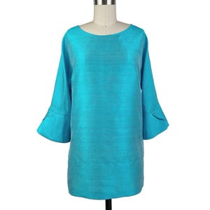 Túnica de seda, blusa larga de seda, blusa holgada de seda, manga 3/4 con detalle de puño, dupioni de seda pura, elegante blusa de seda para boda.