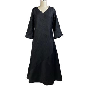 Silk Dress, V-neck, Sleeve with Cuffs detail, Bias Cut A-line Silhouette, Mid Calf Length Dress, Special Occasions and Weddings, Pure Silk