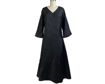 Silk Dress, V-neck, Sleeve with Cuffs detail, Bias Cut A-line Silhouette, Mid Calf Length Dress, Special Occasions and Weddings, Pure Silk