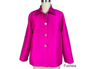 Silk Jacket, Casual Short Loose Fit Style, Silk Dupioni Classic Jacket for Evening or Daytime, Washable Silk Dupioni Fabric