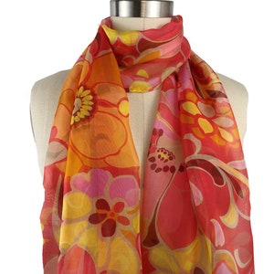 Silk Chiffon Scarf: Floral Print Sheer Wrap (70&quot;x15&quot;)