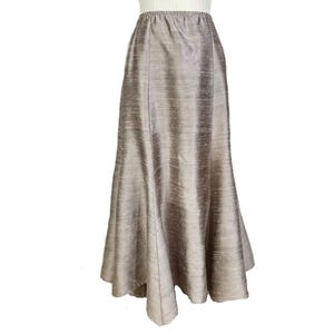 Silk Maxi Ankle Length Skirt, Elegant 6 Panels Flared Maxi Skirt, Easy Fit Elastic Waist with Side Zip, Washable Silk Dupioni