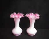 Vintage silvercrest Fenton pink pair vases