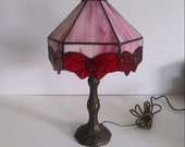 Vintage Tiffany style stained glass red slag lamp