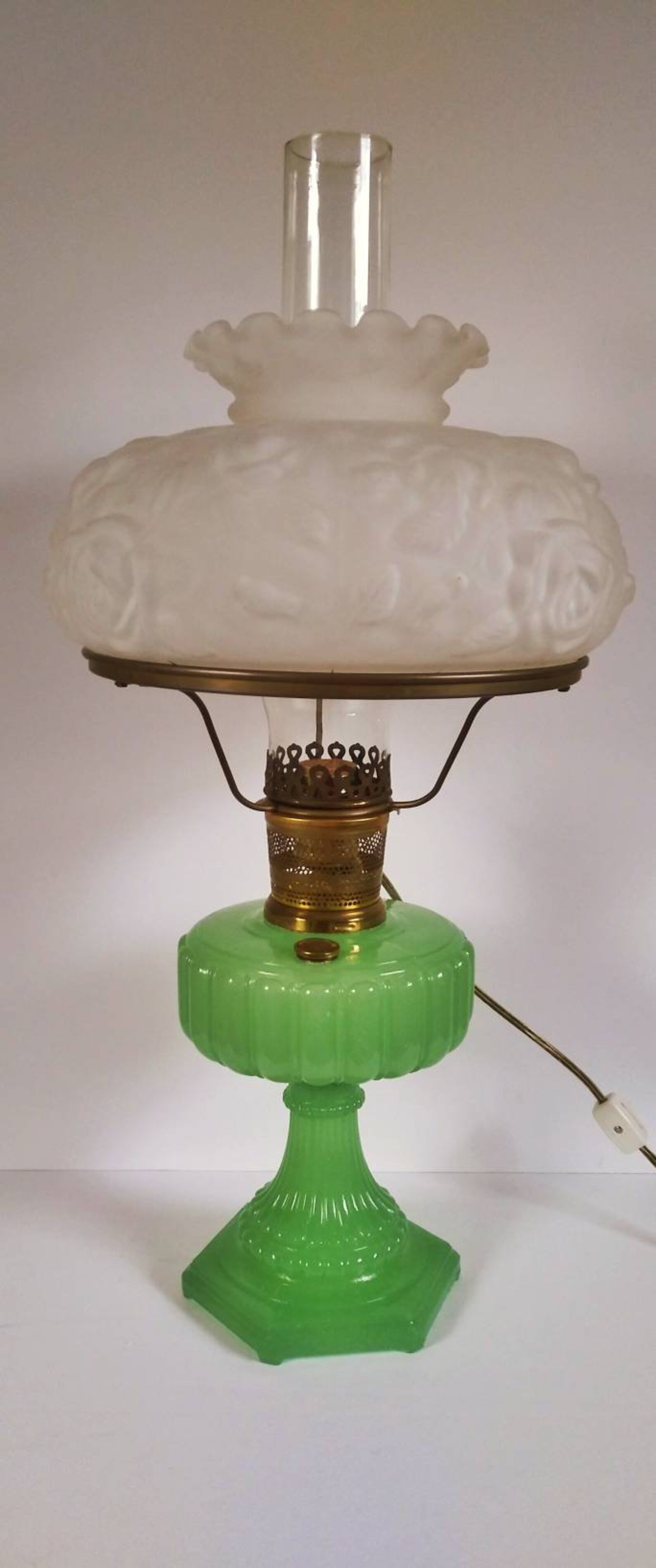 Antique Aladdin jadeite hurricane oil lamp converted to Etsy