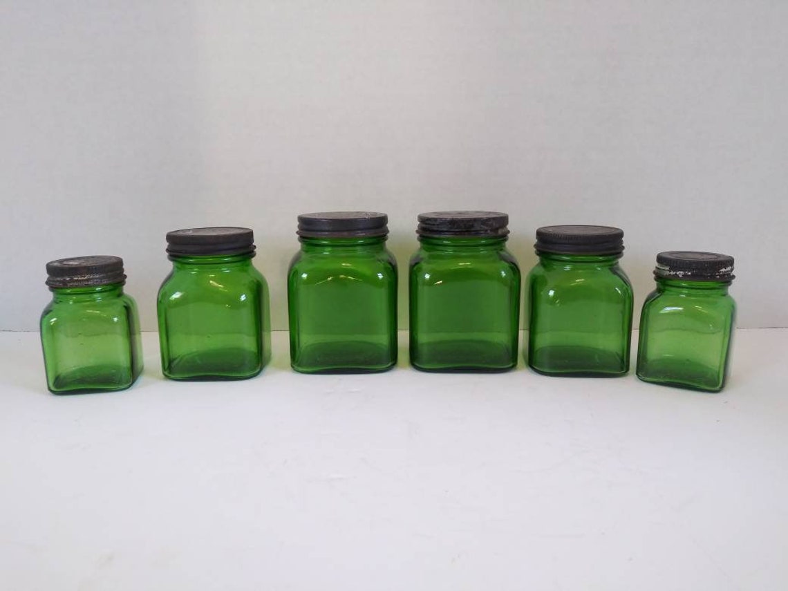 Vintage set of 6 emerald green Duraglas jars Etsy