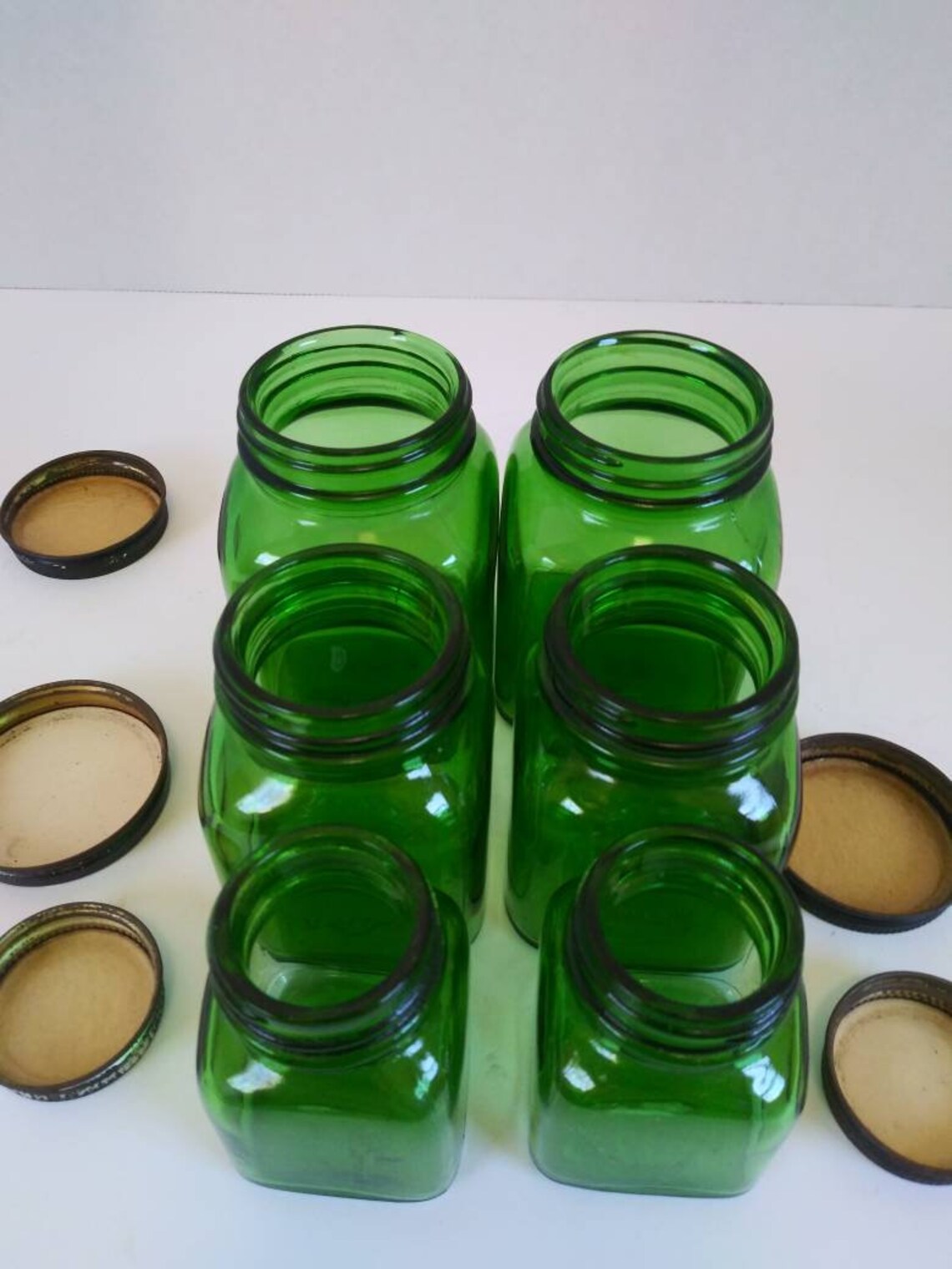Vintage set of 6 emerald green Duraglas jars Etsy