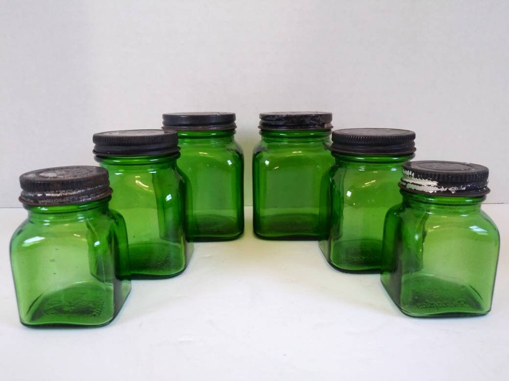 Vintage set of 6 emerald green Duraglas jars Etsy