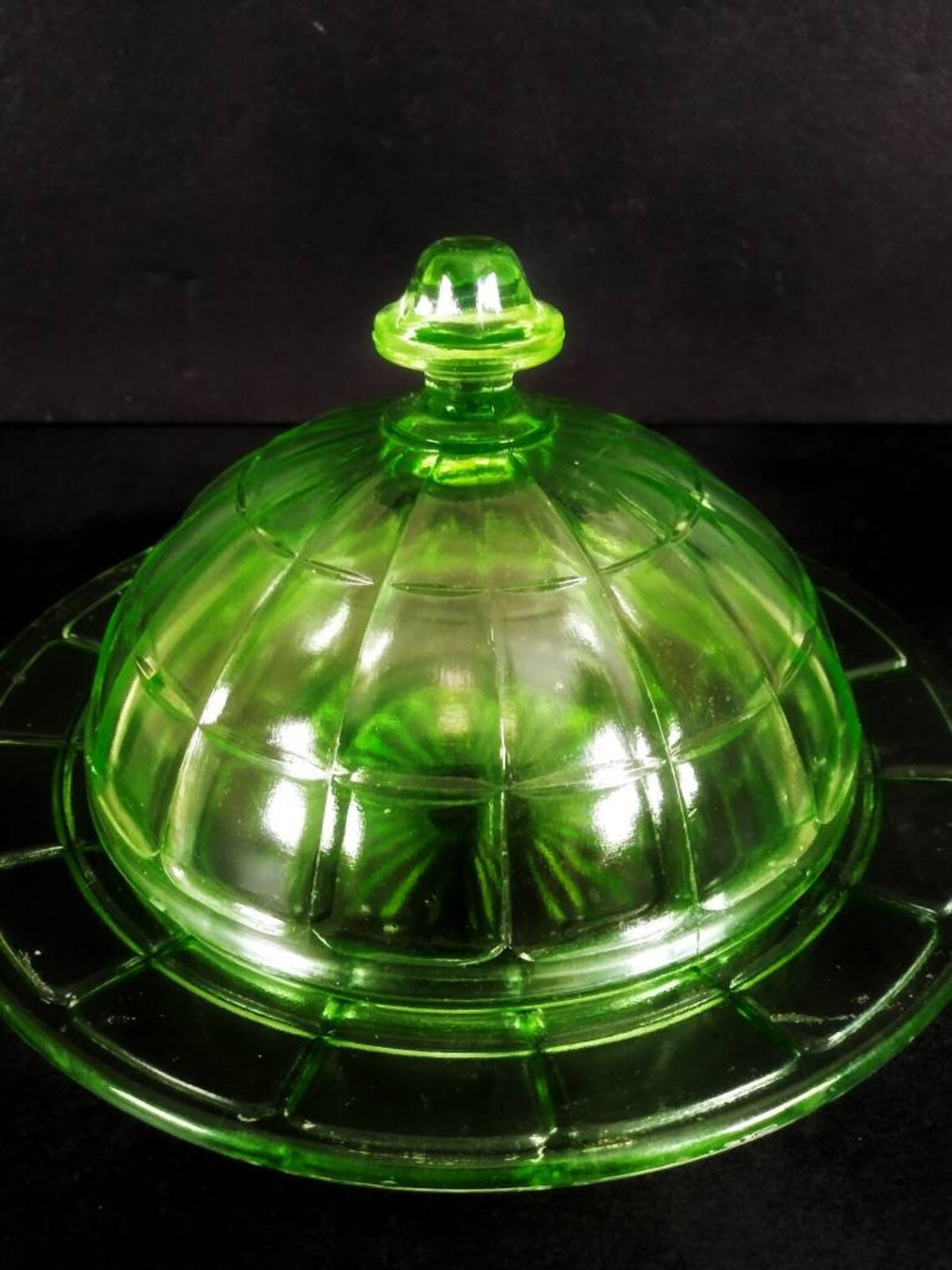 Antique uranium glass Hazel Atlas dome butter dish Etsy