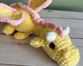 Crochet Sleeping Dragon Plush: Yellow Fantasy Amigurumi, Nursery Decor