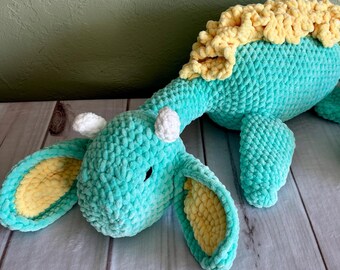Crochet Dragon Plushie: Giant Mint Green Amigurumi, Mythical Fantasy Toy