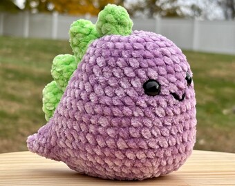 Crochet Baby Dinosaur Plushie: Handmade Purple Green Prehistoric Amigurumi Dino, Nursery Decor