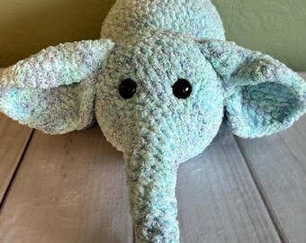 Crochet Elephant Plushie: Handmade Amigurumi Toy, Light Blue and Green