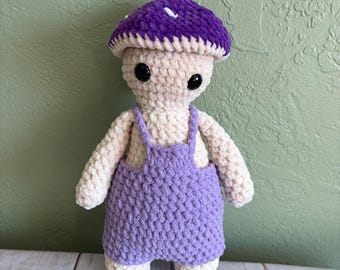 Mushroom Doll Crochet Plushie: Handmade Purple Amigurumi Impkin