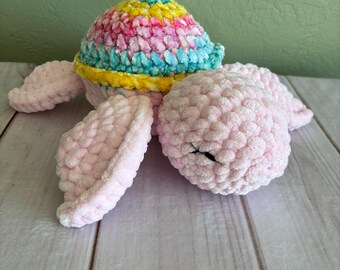 Crochet Sea Turtle Plushie: Multi-Color Rainbow Handmade Amigurumi Turtle Toy, Ocean Animal Gift
