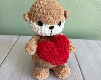 Crochet Otter Plushie: Handmade Valentine Heart Amigurumi Toy