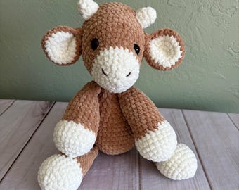 Crochet Highland Brown Cow Plush Toy: Handmade Amigurumi Farm Animal Plushie