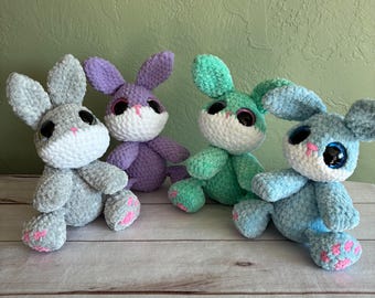 Bunny Crochet Plushie: Big‑Eyed Amigurumi Multi-Color Plush with White Tail