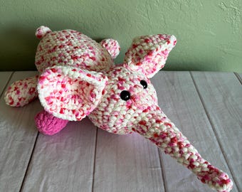 Crochet Elephant Plushie: Handmade Amigurumi Toy - Pink, Red, and White