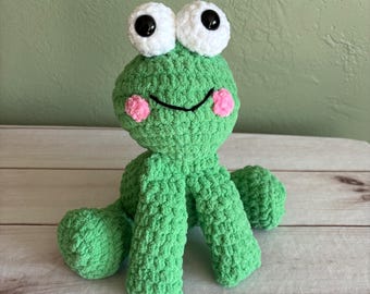 Crochet Frog Plushie: Green Handmade Amigurumi Toy, Stuffed Animal Gift