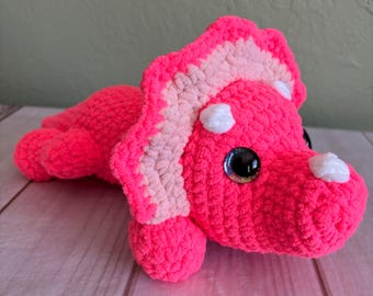 Triceratops Crochet Plushie: Pink Dinosaur Stuffed Animal