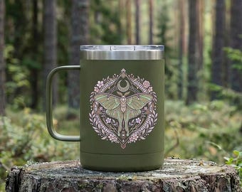 Nordic Luna Moth Coffee Mug Tumbler 15oz | Stainless Steel Drinkware