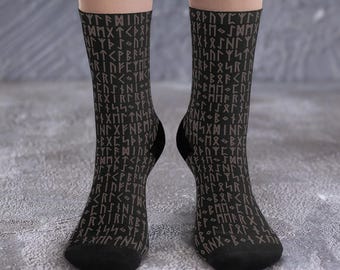 Brown Viking Runes Socks - Norse Warrior Footwear