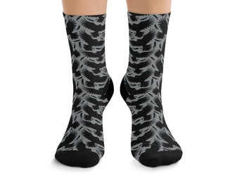 Gray Raven Socks, 200 Needle Knit Premium Socks, Norse Pagan Gift, Viking Gift - One Size Fits Most