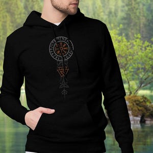Copper Runic Vegvisir Hoodie - Viking Compass Sweatshirt, Nordic Runes Pullover, Viking Gift, Scandinavian Clothing, Magick Symbol Apparel