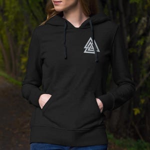 刺繍入りグレーヴァルクナットプルオーバーパーカー：北欧バイキングシンボルスウェットシャツ