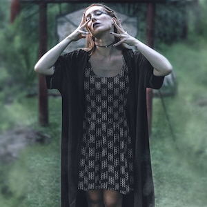 Web of Wyrd Skater Dress, Skulds Net, Norse Pagan Flowy Sleeveless Mini Dress, Viking Symbol Dress - Printed, Cut & Handmade, Sizes XS-3X