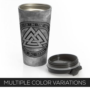 Valhalla Valknut Stainless Steel Travel Mug With Black Plastic Lid