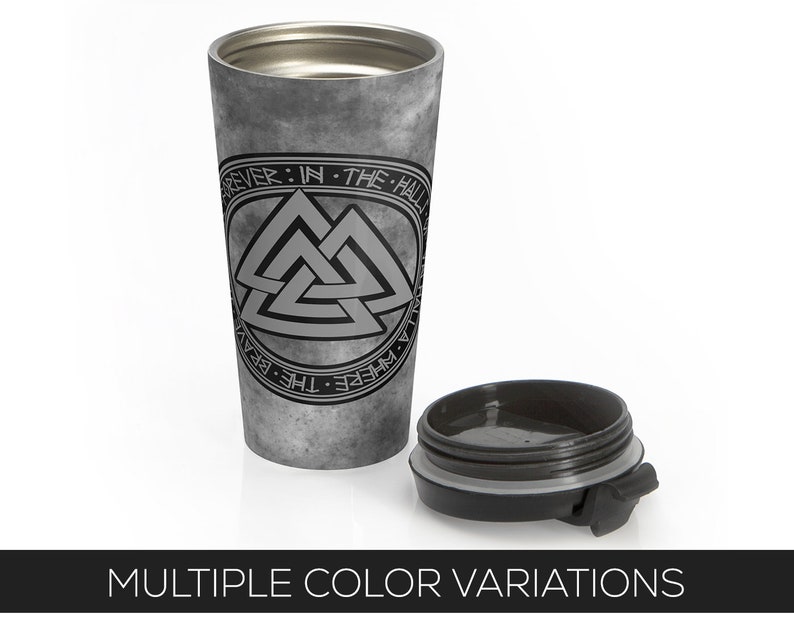 Valhalla Valknut Stainless Steel Travel Mug With Black Plastic Lid