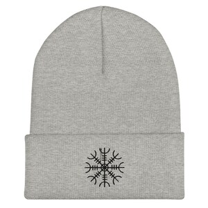 Gray Helm Of Awe Embroidered Cuffed Beanie