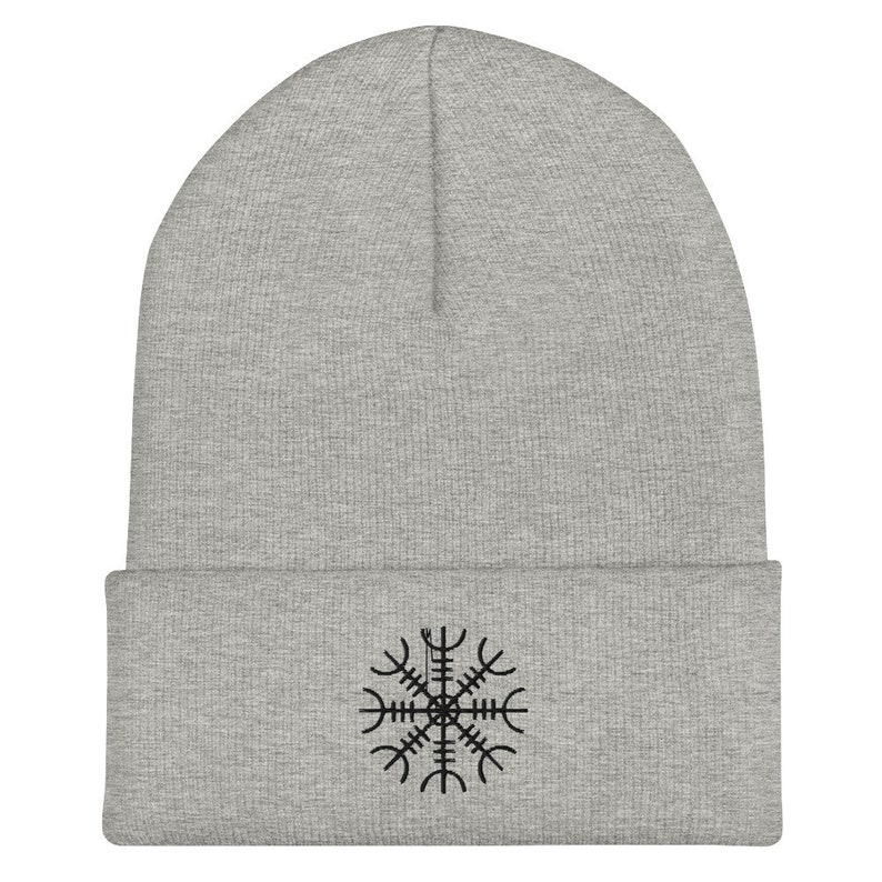 Gray Helm Of Awe Embroidered Cuffed Beanie